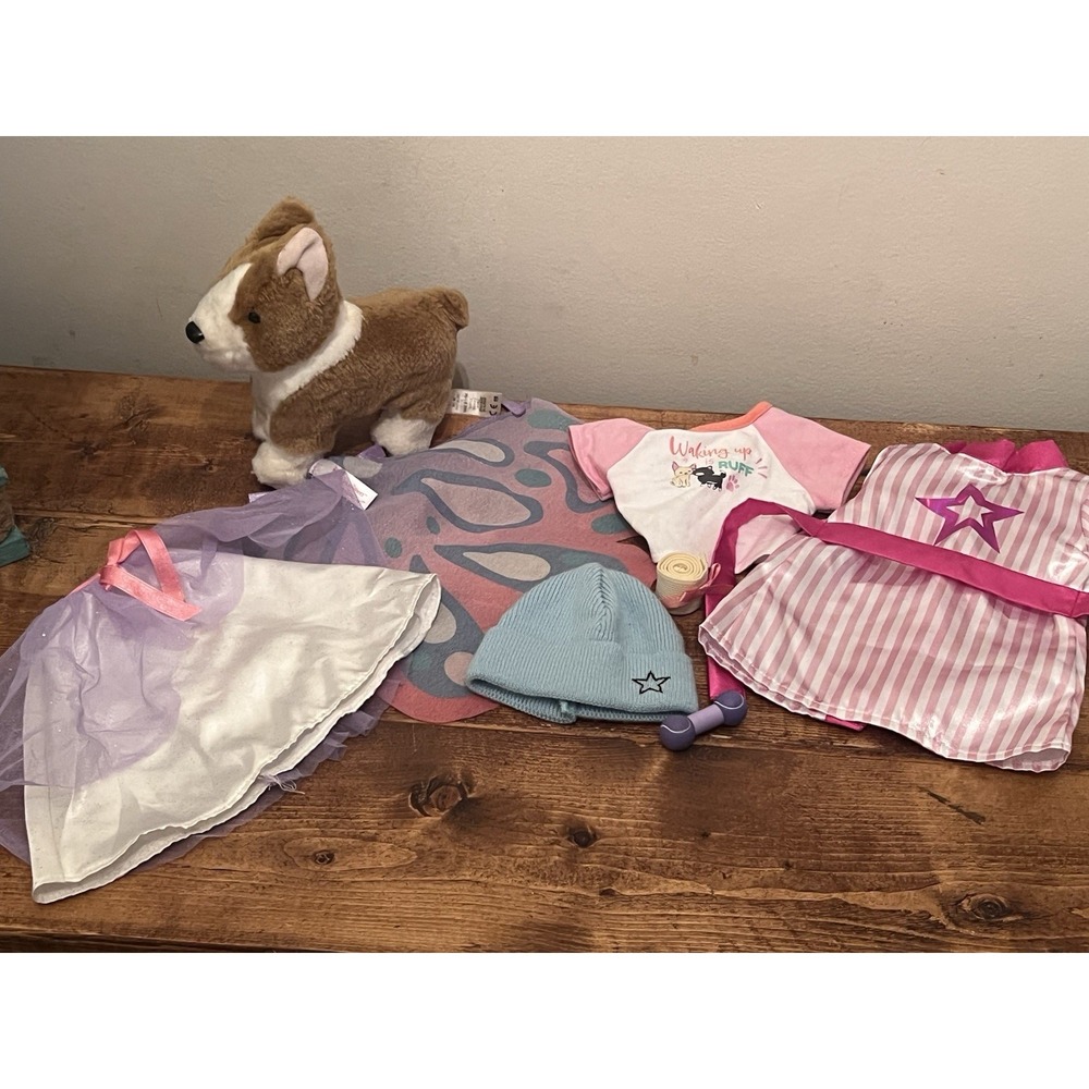 American Girl Willie Wishers Dress Up Dog Corgi Lot Accessories